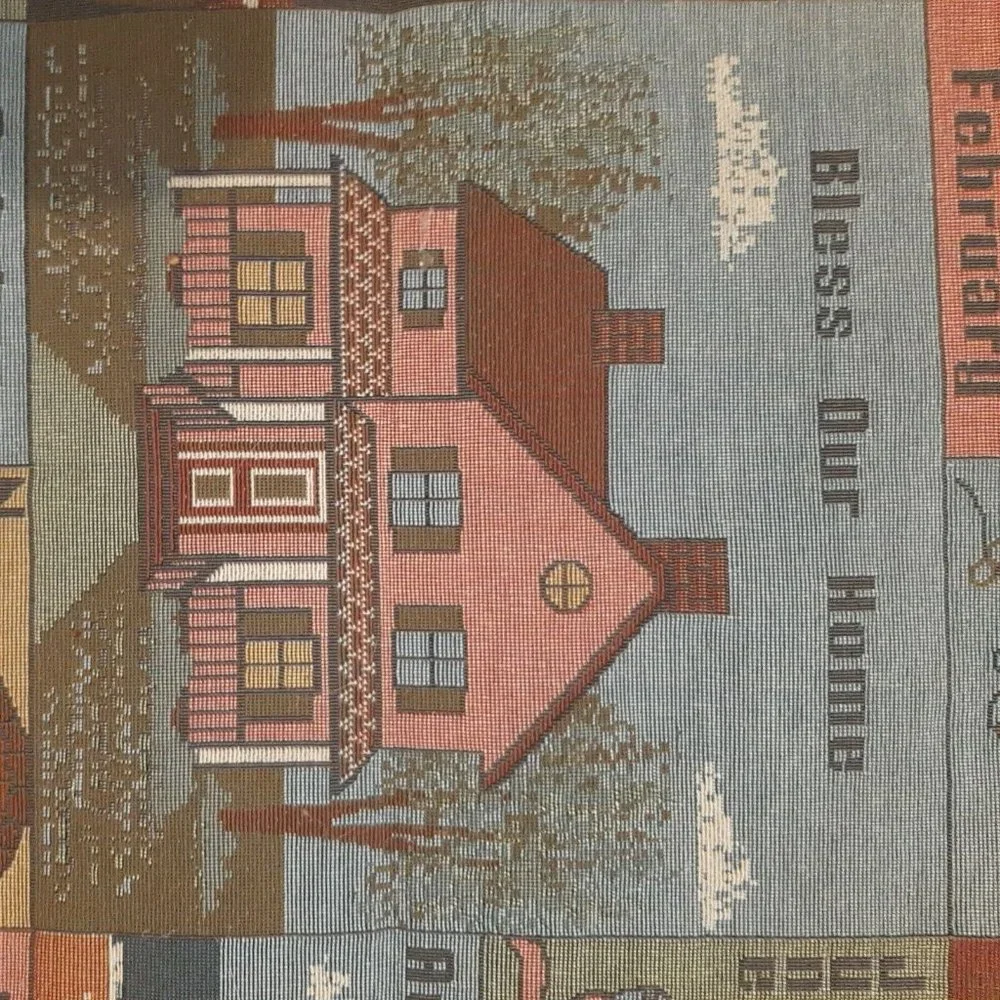 Vintage 19 X 21 Tapestry Holiday Months of the Year Banner Wall Hanging AS IS